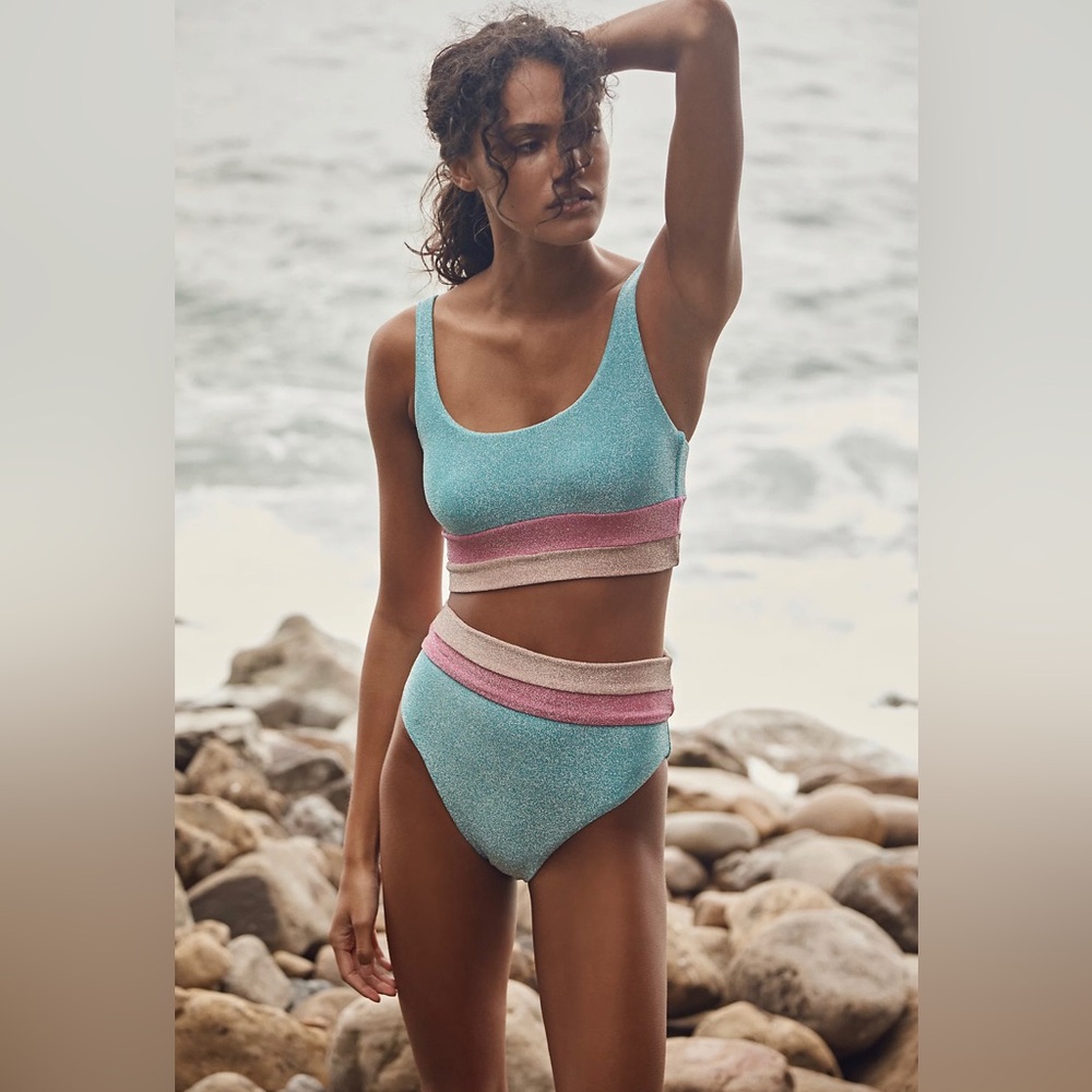 Free People x Beach Riot Heidi Colorblock High Waisted Bikini Bottoms NWOT